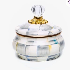 MacKenzie-Childs Sterling Check Enamel Squashed Pot. Like new